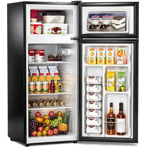 Manastin 4.5 Cu.Ft Compact Mini Fridge with Separate Freezer - 2-Door Energy-Saver Household Appliances Refrigerator, 7-Level Adjustable Thermostat, Quiet for Apartment, Bedroom, Dorm 4.5 Cu.Ft Space