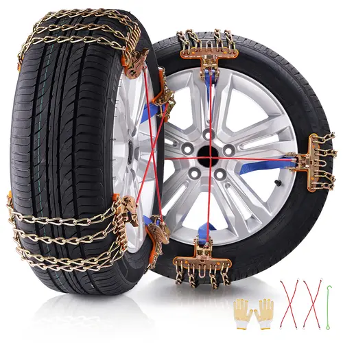 VEVOR 16 PCS Thickened Snow Chains,  Tire Traction Wheel Chains for Tire Width 8-8.8 in /205-225 mm, Manganese Alloy Steel Emergency Tire Chains for Cars, Pickups, SUVs, and Trucks