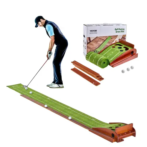 VEVOR Golf Putting Mat,  5 Hole Indoor Golf Putting Green, Wrinkle-Free Golf Training Aid, Mini Golf Set  with Auto-Ball Return, Alignment Guide, 3 Ball, Wood Base, Game Practice Gift for Home Offic, Golf Gift Sets, Golf Practice Equipment