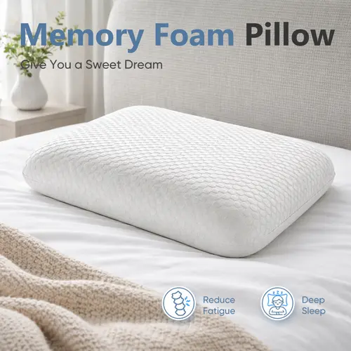Sweetcrispy Standard Size Orthopedic Durable Memory Foam Pillow for Sleeping, Cooling Gel Bed Pillow with Good Posture Support, Removable Machine-Washable Cover, Hotel-Grade Comfort