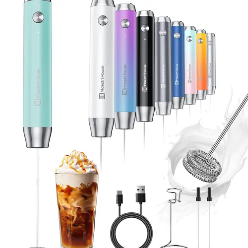 MAESTRI HOUSE Rechargeable Waterproof Coffee Milk Frother - Stainless Steel Handheld Whisk, Compact Automatic Portable Milk Frother, Household Appliances for Latte & Protein Drink Mixer, Kitchen Gadget Mothers' Day Gift, Automatic Stainless Steel Milk Fro