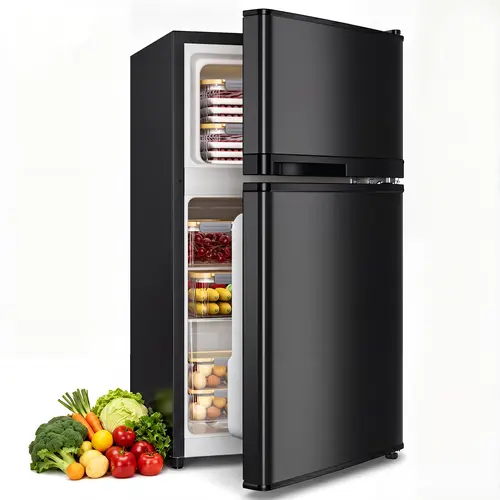 Manastin 3.55 Cu.Ft Compact 2-Door Home Refrigerator with Freezer+Fridge Sep, Adjustable Thermostat, Adjustable Shelves, Quiet Household Appliance for Bedroom, Office