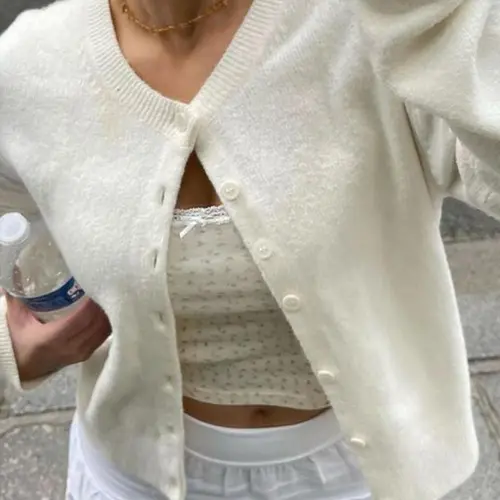 Women's Fashion Plain Button Front Cardigan Sweaters, Casual Long Sleeve Round Neck Knitwear for Fall & Winter, Fashion Women's Knit Basics Clothing for Daily Wear, 2026 Autumn Trend, Spring Clothes, Everyday