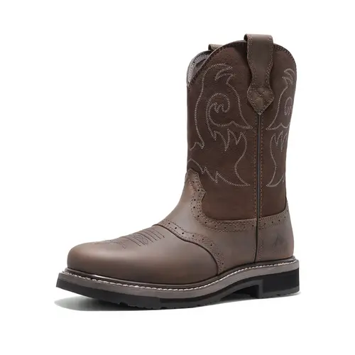 NORTIV 8 Men's Western Leather Square Steel Toe Work Boots - EH Electrical Hazard Protection, Slip-Resistant, Closed, Texas Style for Construction Workers,shoes for back to school,back to school shoes