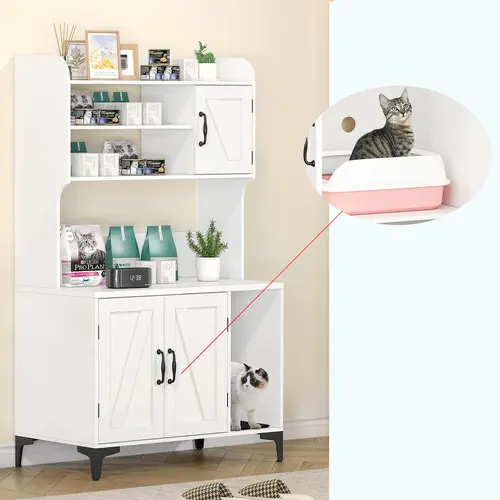 Garvee Cat Litter Box Furniture,Hidden Cat Box Enclosure with Shelf Storage, Wood Sturdy Cat Washroom Storage, Indoor Cat House Furniture, with Multiple Options