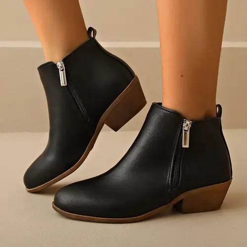 Fashionable Solid Color Side Zipper Ankle Boots, Casual Comfortable Pointed Toe Booties Women Boots for Daily Wear, Female All-match Trend Shoes Footwear for Fall & Winter