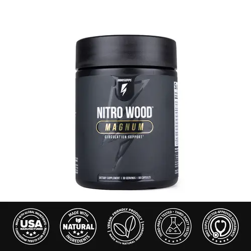 Inno Supps Nitro Wood Magnum Healthy Supplement Capsules - Natural Ingredients, Gluten Free, Unflavored Vitamins & Minerals for Adults, Boosts Energy, Circulatory Support (24-Month Shelf Life)