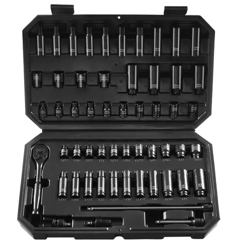 【Summerfinds】VEVOR 55pcs 1/4" Drive Impact Socket Ratchet Wrench Set, CR-V Alloy Steel High Torque Tool with 6-Point Deep/Shallow SAE(5/32"-9/16") & Metric(4-15mm) Bits, 3/8" to 1/4" Adapt, 2 Extension Bars(3",8"), Laser Etched Ratchet Handle & Case