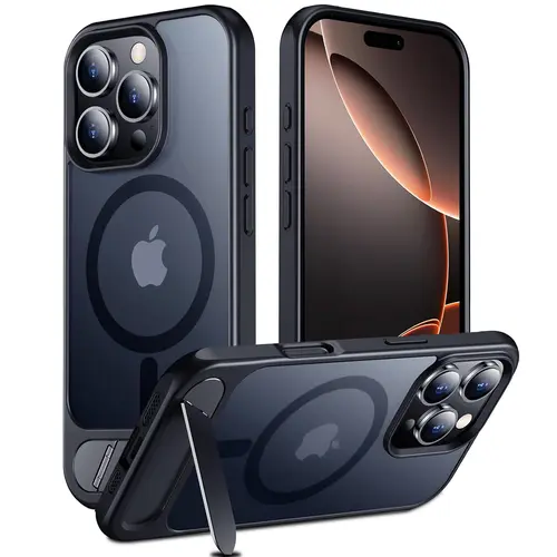 MagSafe-Compatible Shockproof Smartphone Case with Kickstand & Magnetic Bumper, Translucent Matt Slim Casing for iPhone 17 Air,16,15,14 Plus,13 Pro Max - Heavy Duty Wireless Protection Phone Accessories