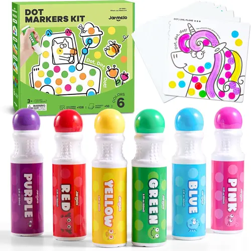 Jar Melo Washable Dot Markers for Toddlers, 6 Colors Jumbo 60ML Easy-Grip Dot Paint Markers, Kids Arts & Crafts Set with 10 Activity Sheets & 108 Printable Pages#backtoschool #sohochic