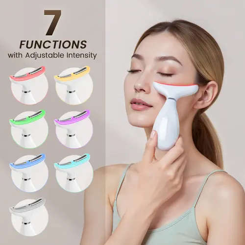 SHMHE Facial and Neck Massager, 7 Color LED Light Therapy for Face, Face Lift Device,Beauty Face Massager Tools for Skin Care, Helps lymphatic drainage,Gift