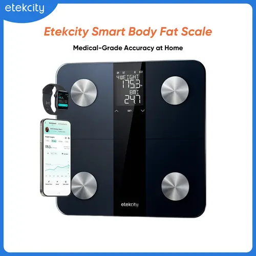 Etekcity Smart Body Weight Scale, High Accuracy with Large Display Bathroom Digital Weighing Scale with BMI, Body Fat, Muscle Mass Healthcare Fit, Body Fat ScaleC651
