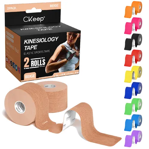 Precut Kinesiology Tape, 2 Rolls (40 Strips) Cost-Effective Breathable Cotton Athletic Tape, Elastic Wrap for Weight Training, Secure Hold, Comfortable, Water-Resistant, Latex-Free & Gentle on Skin, Breathable Sports Tape, Enhances Movement