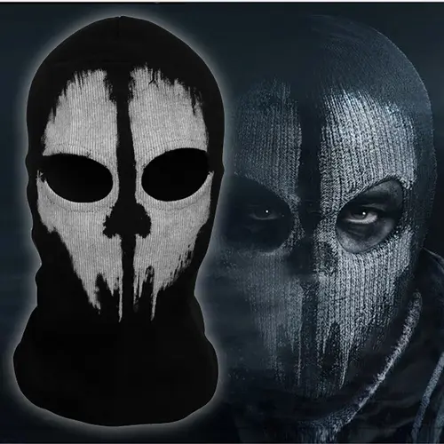 Windproof Balaclava 2-Hole Full Face Protective Gear, Halloween Ghost Skull Design Ski Mask, Multi-Use for Ski, Motorcycle Helmet Hood, Ski Masks