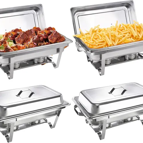 Kerilyn 4 Packs 9QT Chafing Dishes for Buffet Set, Rectangular Stainless Steel Food Warmer Sets with Lids, Food Pans, Water Pan and Fuel Holders for Restaurant Catering Parties Weddings Serving Food Warmer & Chafers Servers Sets