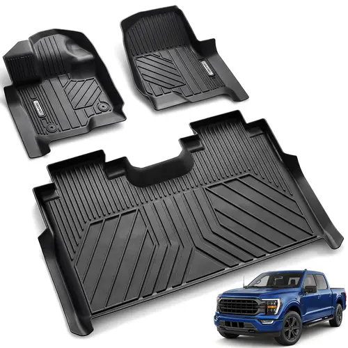 TPE Floor Mats fits 2015-2026 Ford F-150 & 2022-2026 F-150 Lightning SuperCrew Cab, OEDRO, All Weather, Waterproof