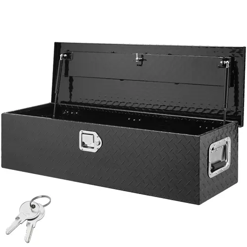 【toolupgrade】VEVOR Heavy Duty Aluminum Diamond Plate Tool Box with Side Handle, Lock Keys, Gas Strut, Waterproof Seal - Truck Accessories Tool Box Set for Pickup Bed, RV - 39x13x10"