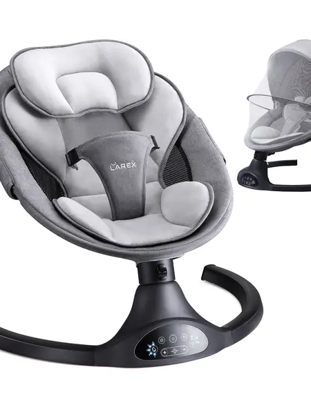 LAREX Electric Baby Swing & Bouncer for Babies,Baby Rocker with Remote Control, 5 Sway Speeds, 1 Seat Position, 10 Music  & Bluetooth, Bounce Chair for Newborn Baby