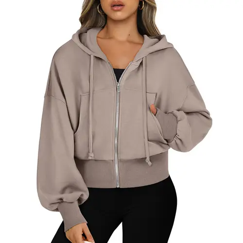 ANRABESS Hoodies for Women Zip Up Cropped Sweatshirts Casual Full Zip Jackets 2026 Fall Fashion Y2k Clothes With Pockets Adjustable Activewear
