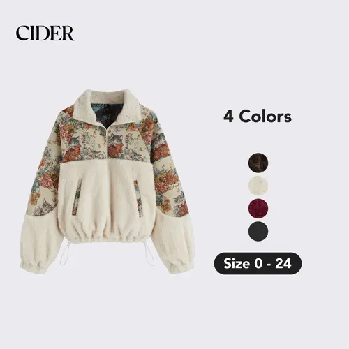 Cider Fleece Collar Floral Cat Knotted Sweatshirt With Adjustable Drawstrings, Christmas Gift Guide, Womenswear Grandmacore SohoChic