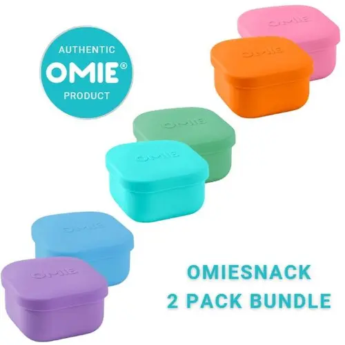 OmieLife 2-Count Square Reusable Silicone Food Storage Container - Oven-Safe, 1.2 Cup Portion, Portable Food Storage for Lunch Packing with TTS Feature