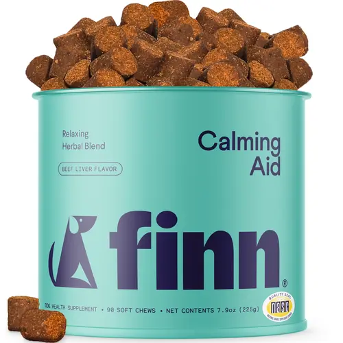 FINN Calming Aid for Dogs - Natural Calming Chews, Melatonin, Stress Support, Separation Support, Sleep Support - 90 Soft Chews Supplements
