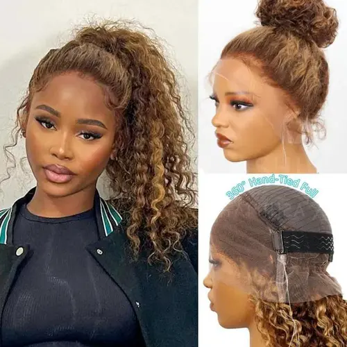 Ashimary Virgin Human Hair Lace Front Wig for Female Wear, Invisi-Strap 360 Skin Lace, P4/27 Highlight Ombre Chocolate Brown, Glueless Pre-Plucked Water Wave, Breathable Flexible Silky #Summervibes
