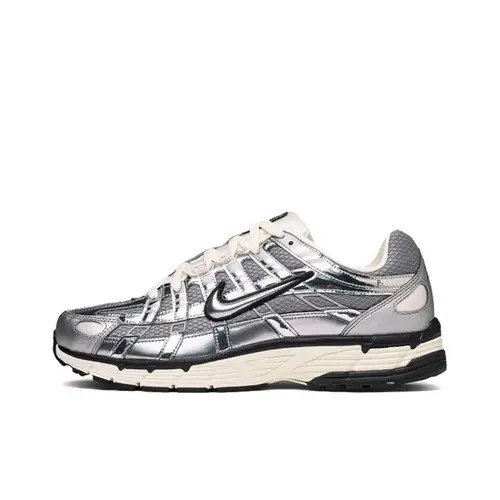 Men's Nike P-6000 'Metallic Silver' Athletic Shoes - Breathable Mesh Keeps Feet Cool, Leather Overlays, Cushioned Midsole, Chrome Finish, Retro Futuristic Look, Performance Trainers for Casual Wear