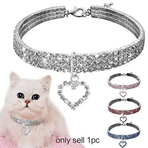 Rhinestone Decor Pet Collar, 1 Count Adjustable Pet Collar with Heart Shaped Pendant, Pet Accessories for Small Medium Large Dogs & Cats Adjustable Collars