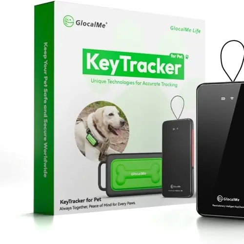 GlocalMe KeyTracker GPS Dog Tracker - 6 Location Technologies, Real-Time Tracking, Unlimited Distance Positioning, Global Network Service, Waterproof, WiFi, Cloud SIM, Active Radar, 30min Emergency Net