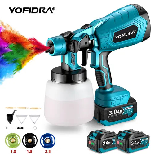 Yofidra Cordless Handheld Paint Sprayer - 1000ml Capacity, 21V 2x3.0Ah Rechargeable Batteries, Lightweight Easy-Storage Power Tool with Nozzle for Furniture, Shiplap Painting (Cordless Power Tools)