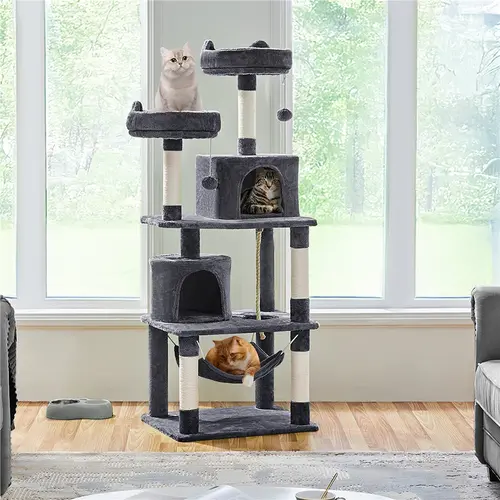 Yaheetech 62.2in/70.5in Medium/Large Cat Tree with Particle Board, Multiple Levels, Soft Hammock for Cozy Rest, Scratching Posts, Plush Perch & Platform for Indoor Kittens’ Play & Rest