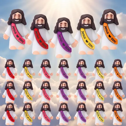 25Pcs Original Design Rubber Little Jesus Figurines, Home Decor Ornaments, Religious Party Favors for Sunday School Baptism Hide-and-Seek Activities (Multicolor)