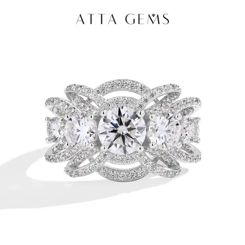 ATTAGEMS Women's Elegant Luster D-VVS1 Lab-Created Moissanite Artificial Gemstone Circle Ring Band, Bridal & Engagement Jewelry for Female Adults (R195)