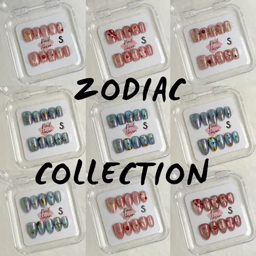 NailHaven| zodiac collection| 12 zodiacs symbols |short and 20mm short almond shape nails | high quality Press on nails 10 pcs|reusable nails|