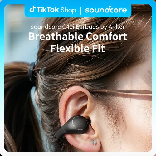 soundcore C40i by Anker, Open-Ear Earbuds, Clip-On Headphones, Flexible Joint Design, Button Controls, Lightweight Comfort, Stable Fit with Attachable Ear Grips, Expansive Drivers for Clear Sound  #tiktokshopsummersale