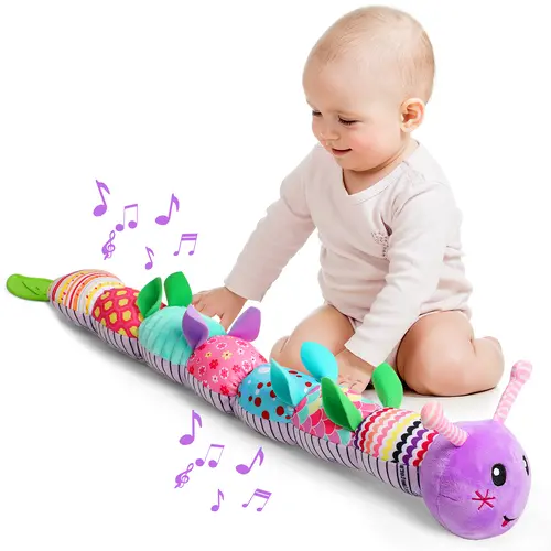 Newborn Baby Girl Gift Toys ,Infant Tummy Time Toys,Musical Stuffed Animal with Multi-Sensory Crinkle, Rattle and Textures,Baby Boy Girl Gifts,Purple ,White Caterpillar