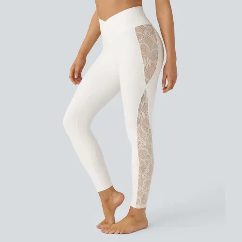 Halara Softlyzero High Waisted Crossover Contrast Lace Back Pocket Yoga Leggings-UPF50+ #BackToSchool