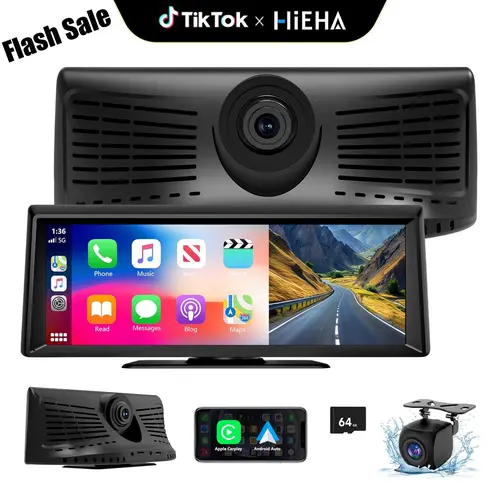【HiEHA】2026 Dash Cam with 8.14" Wireless CarPlay Touchscreen, Wireless Carplay & Android Auto, 1080P Backup Camera, 2K Front, Mirror Link/Bluetooth/GPS Navigation/Satellite Radio for All Vehicles