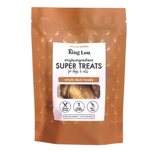 King Lou Whole Duck Heads Treats for Dogs and Cats, Single-Ingredient, 100% USA, Small-Batch, High Quality and Healthy Pet Treats and natural food, supports hip and joint health Crunchy Chewy