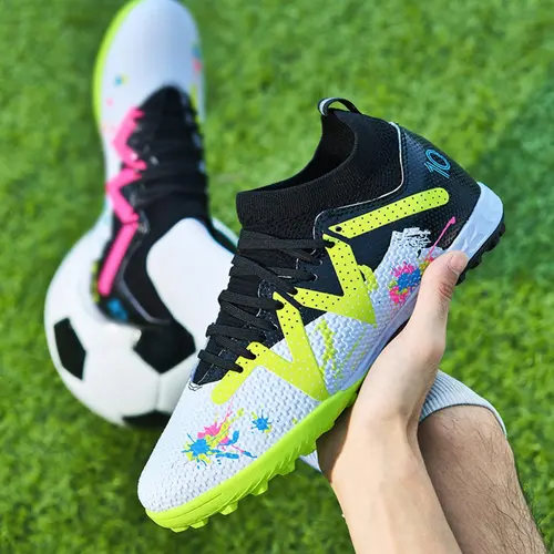 Sporty Men's Colorblock Lace Up Soccer Shoes, Athletic Shoes, Sports Football Shoes, Breathable Comfortable Spiked Football Shoes, Football Boots, Professional Football Cleats for Outdoor Training & Competition