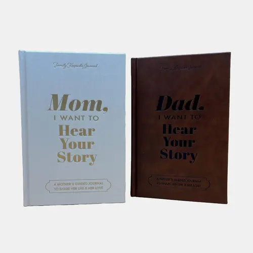 Hear Your Story 2-Book Heirloom Linen Anniversary Special Edition Bundle - Elegant Mom & Dad Focused Literature Journal Collection, 154 Pages Total, Fabric Ribbon, Gold Leaf Foil, Guided Prompts