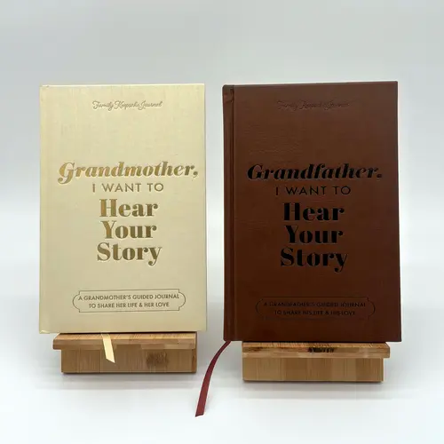 Hear Your Story Grandparents Special Edition 2-Book Heirloom Bundle - Hardcover Guided Journal, Journaling Notebooks, Leather Hardback, Goldleaf Lettering, Keep Place Ribbon, 154 Pages, Anniversary Family Memories Gift