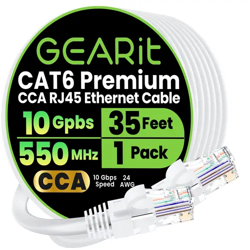 GEARit Cat 6 CCA Ethernet Cable (100ft), UTP LAN Network Cord for Internet Use, Supports Cat6/Cat5e/Cat5 Standards, White Ethernet Cables