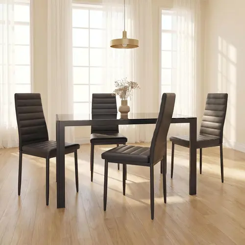 【2 Packages Shipping】Gizoon 5 Piece Glass Dining Table Set, Kitchen and Chairs for 4, PU Leather Modern Room Sets for Home, Kitchen, Living Room Furniture Apartment Furniture,dorm essentials,home decor