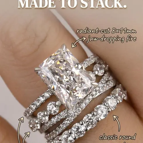 Effinny Jewelry 4.0ct Radiant Cut Stackable Wedding Ring Set,925 Sterling Silver Engagement Ring Set, 5A Cubic Zirconia Bridal Ring Set for Daily,Travel, Female