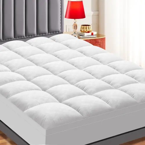 [backtoschool] WeCharmer Premium Microfiber Extra Thick Soft Mattress Topper, 500/1000 GSM Quilted Boxes Breathable Cooling Plush Down Alternative Pad, 8-21 in Deep Pocket, Built to Handle Frequent Washing, Soft Mattress Pad, Extra-Thick Topper Softens Ha