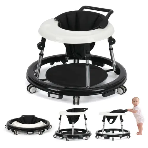 Baby Walker Foldable with 9 Adjustable Heights, Baby Walkers and Activity Center for Boys Girls Babies 7-18 Months, Baby Walker with Wheels Portable