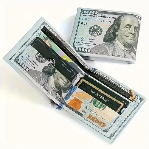 Vintage Retro Dollar Bill Wallet - PU Leather Credit Card Holder Zippered Coin Pouch for Men tiktokshopspringglowup