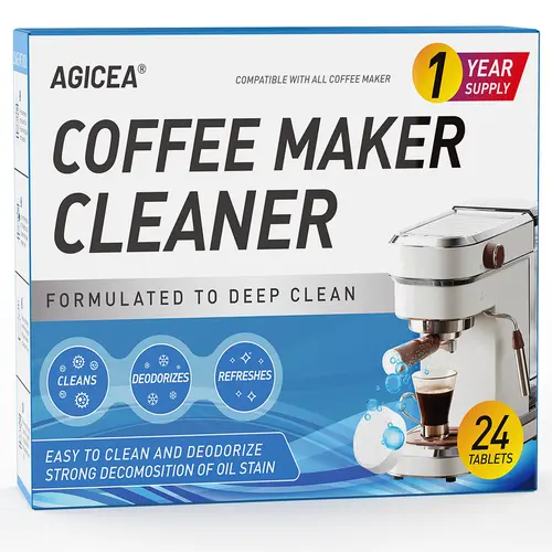 AGICEA Coffee Machine Cleaner Descaler Tablets - 24 Pack, Deep Cleaning and Descaling for All Coffee Makers , Coffee Maker Pot Descaling & Cleaning Tabs, Descale Drip Coffe And Espresso Machines，Summervibes